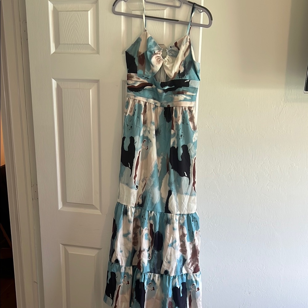 SHEIN Blue and Black Tiered Maxi Sundress